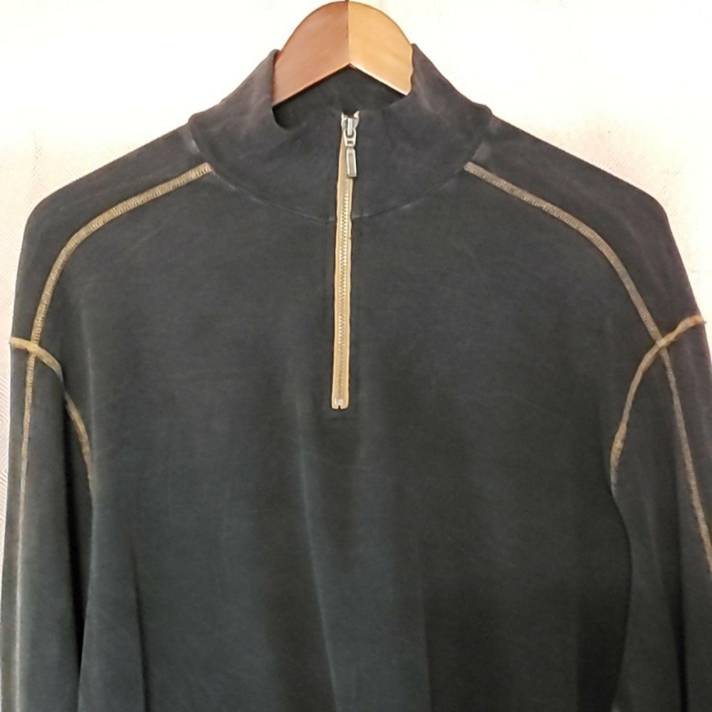 Agave Sweater Mens Large Green Quarter Zip Mock Neck Knit Pullover Made USA